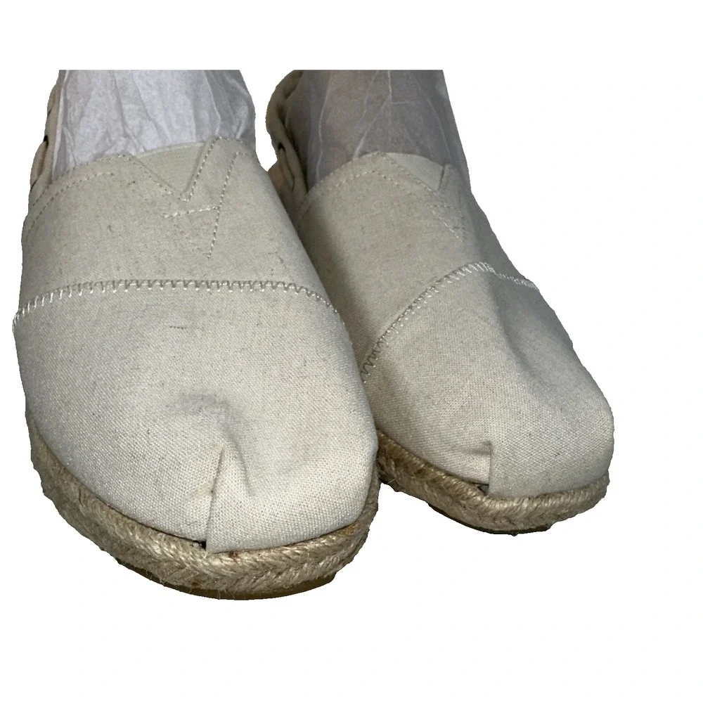 Skechers Womens Bobs Canvas Beige 1.5 Inch Platform Memory Foam Sz 10 Yacht Shoe